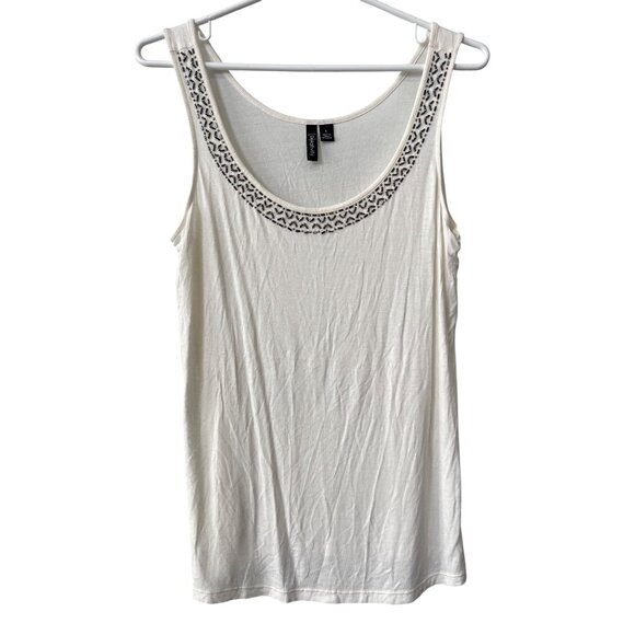 Relativity Tank Top Size Large Beaded Scoop Neck Sleeveless Embellished White - Picture 1 of 7